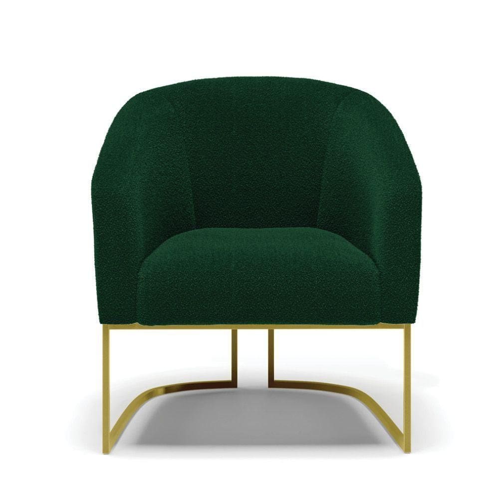 Poltrona Para Sala Industrial Dourado Kit 2 Stella Bouclê Verde D03 - D`rossi