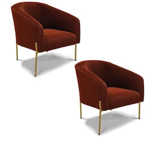 Poltrona Decorativa Pé Ferro Dourado Kit 2 Stella Bouclê D03 - D`rossi Cor Terra