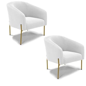 Poltrona Decorativa Pé Ferro Dourado Kit 2 Stella Bouclê Off White D03 - D`rossi
