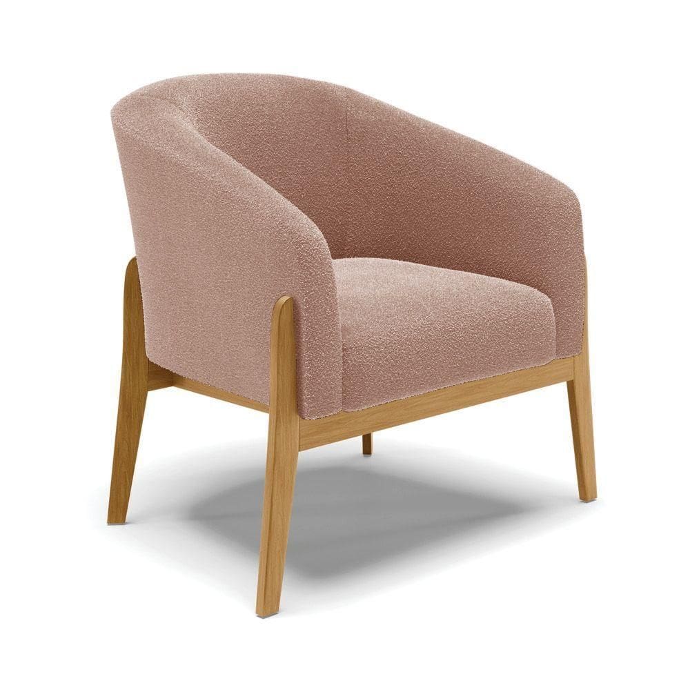 Poltrona Decorativa Base Madeira Stella Bouclê Rosê D03 - D`rossi