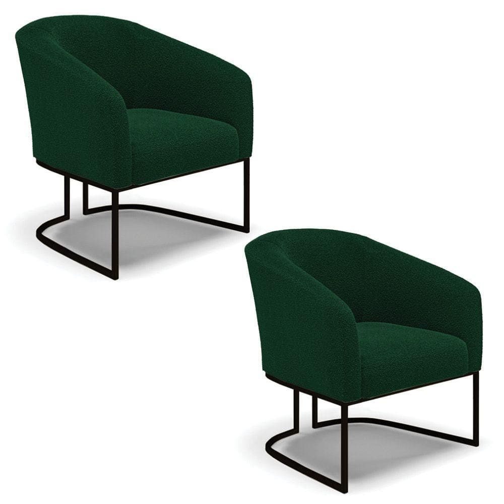 Poltrona Para Sala Industrial Preto Kit 2 Stella Bouclê Verde D03 - D`rossi