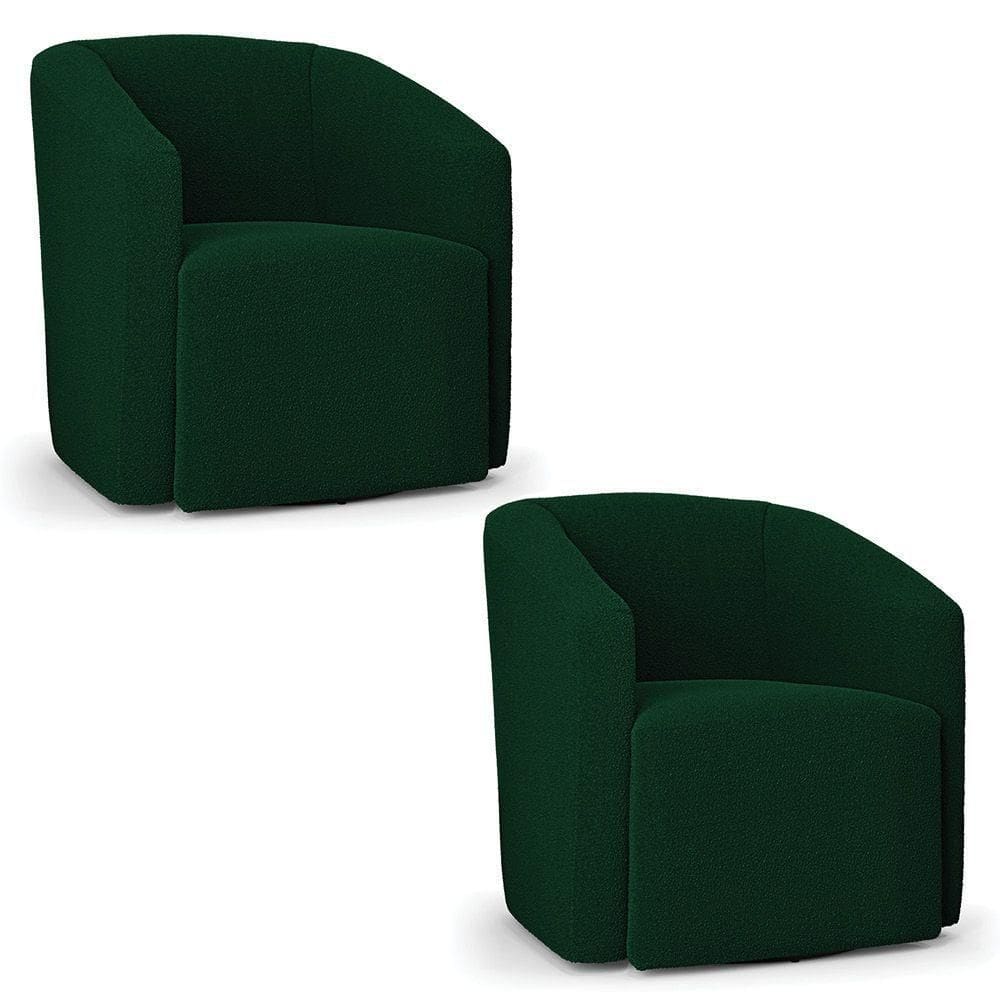 Poltrona Sala De Estar Base Giratória Kit 2 Stella Max Bouclê D03 - D`rossi Verde