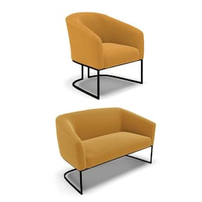 Sofá Namoradeira E Poltrona Industrial Preto Stella Bouclê Mostard D03 - D`rossi