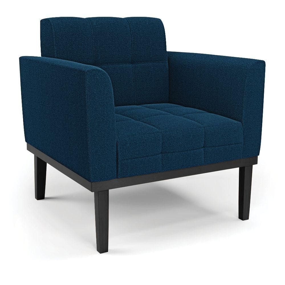 Poltrona Para Sala Base Madeira Fixa Preto Elisa Bouclê Azul D03 - D`rossi