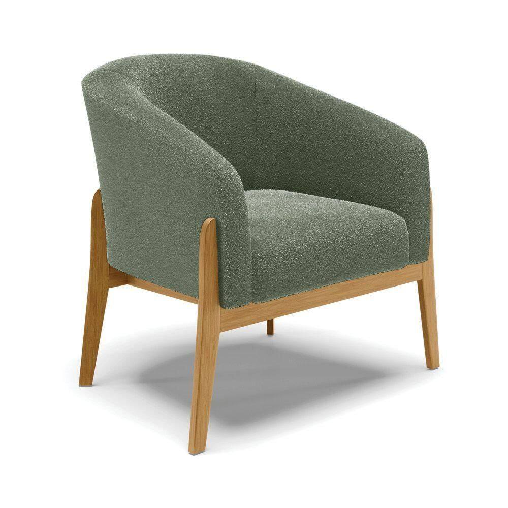 Poltrona Decorativa Base Madeira Stella Bouclê Menta D03 - D`rossi