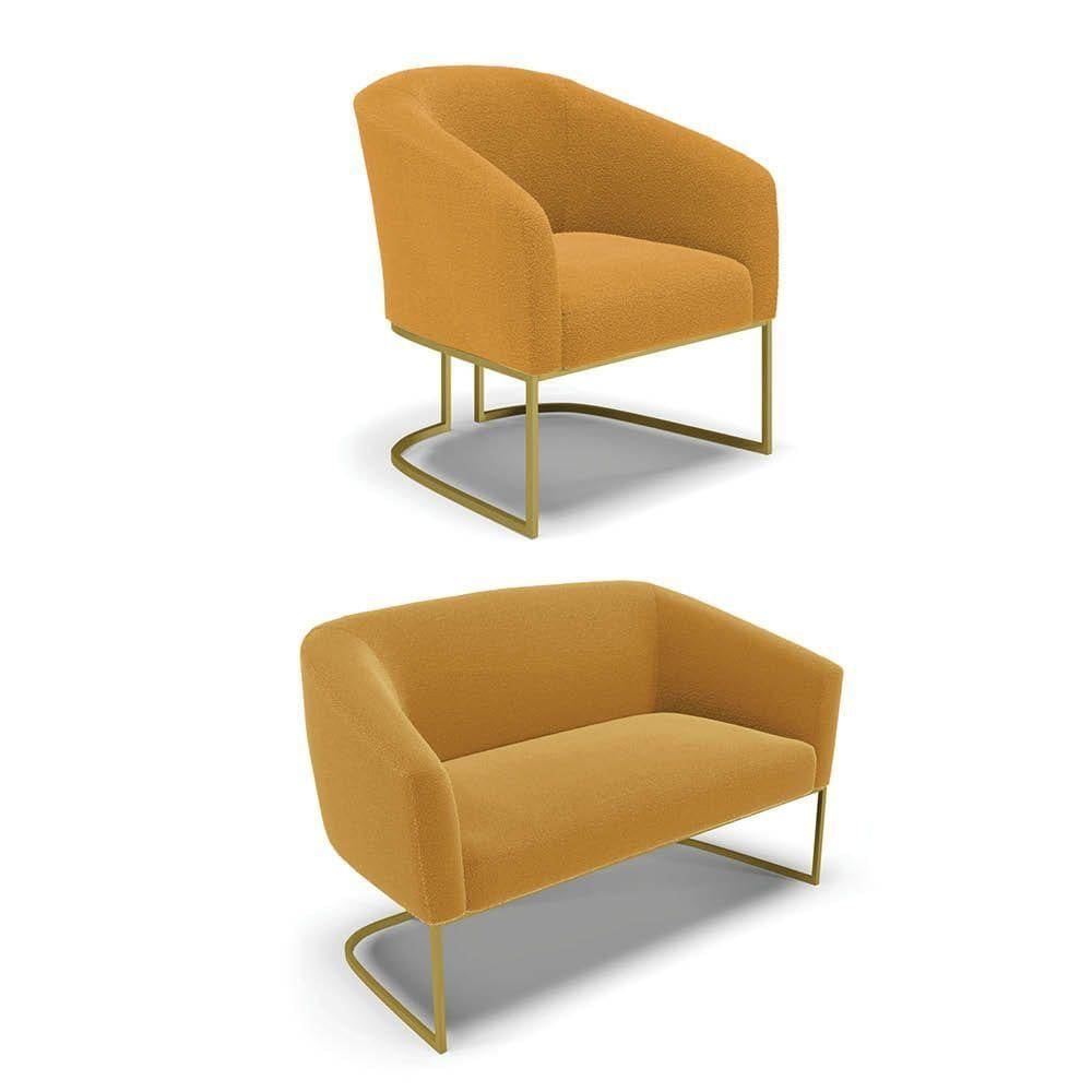 Sofá Namoradeira E Poltrona Industrial Dourado Stella Bouclê Most D03 - D`rossi
