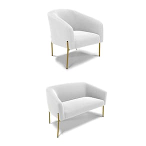 Sofá Namoradeira E Poltrona Pé Ferro Dourado Stella Bouclê D03 - D`rossi Cor Off White
