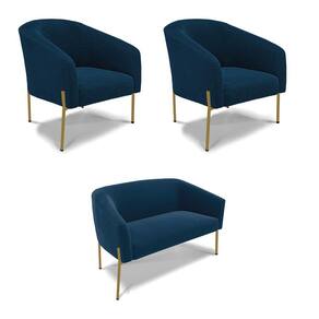 Namoradeira E 2 Poltronas Pé Ferro Dourado Stella Bouclê D03 - D`rossi Cor Azul