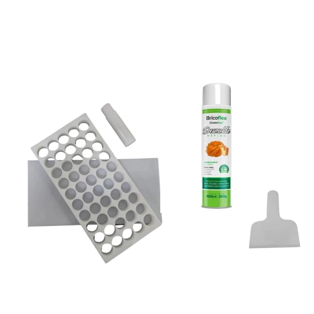Placa Porcionadora de Doces Brigadeiro Beijinho 13g 45 Furos + Espátula + Desmoldante
