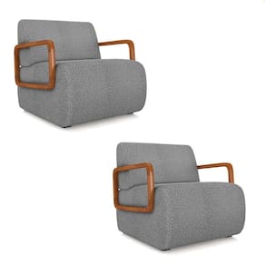 Poltrona Sala De Estar Braço De Madeira Kit 2 Hellen Bouclê K01 - D`rossi Cor Cinza