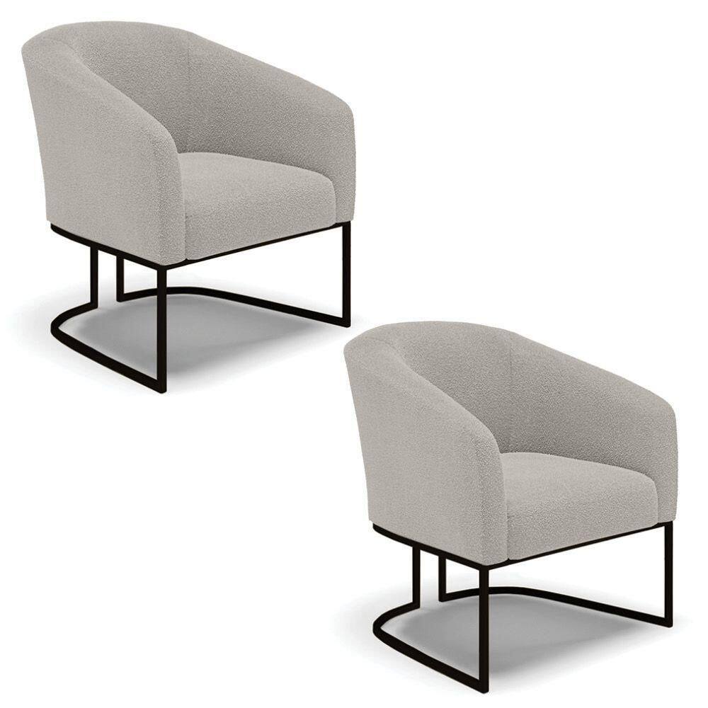 Poltrona Para Sala Industrial Preto Kit 2 Stella Bouclê Cinza D03 - D`rossi