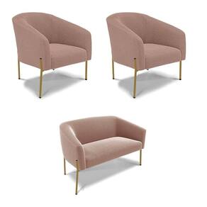 Namoradeira E 2 Poltronas Pé Ferro Dourado Stella Bouclê D03 - D`rossi Cor Rose