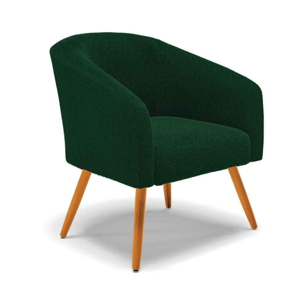 Poltrona Decorativa Pé Palito Castanho Stella Bouclê Verde D03 - D`rossi