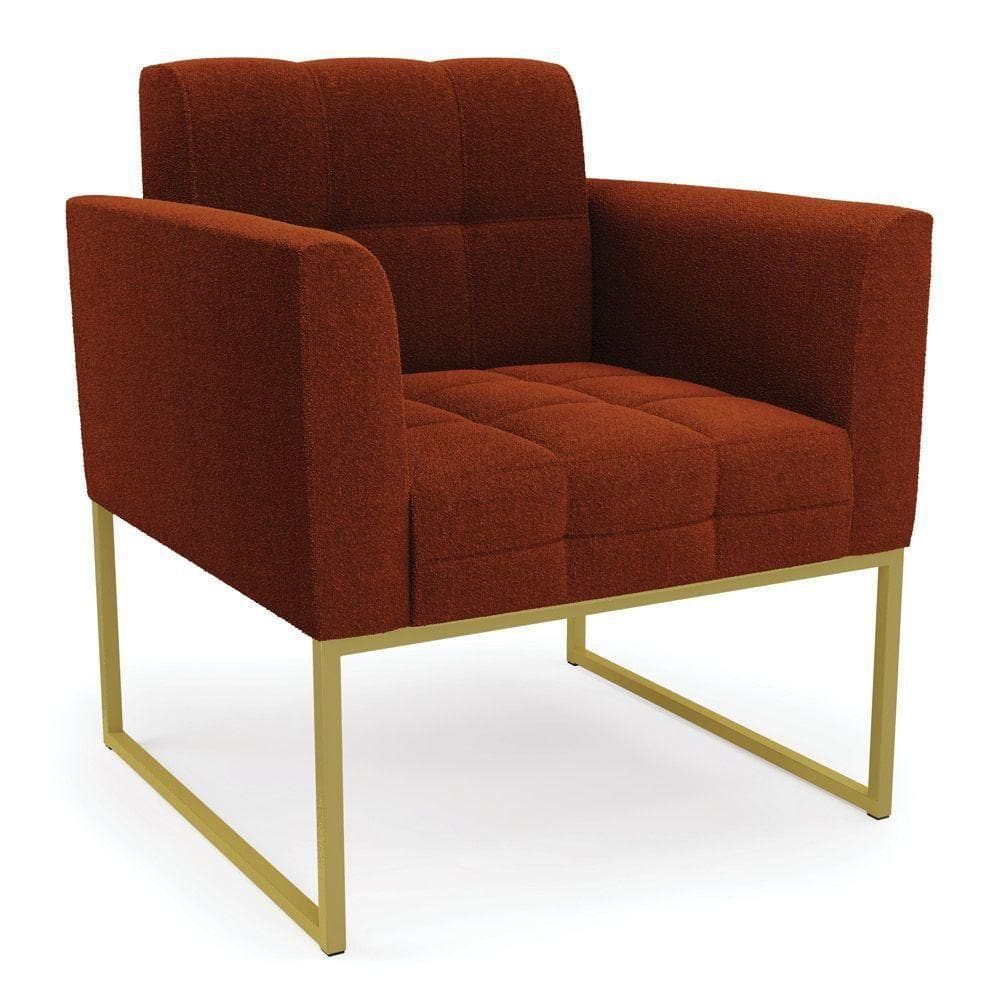 Poltrona Sala De Estar Industrial Dourado Elisa Bouclê D03 - D`rossi Cor Terra