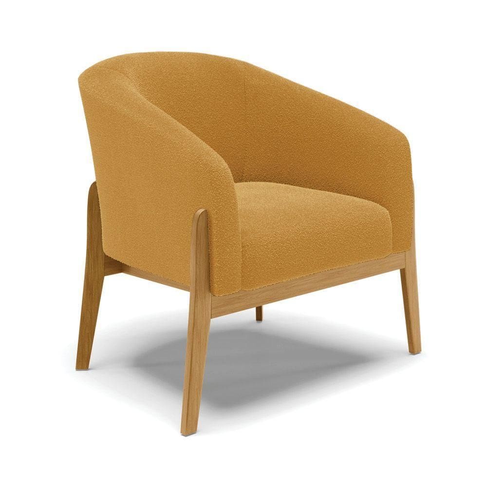 Poltrona Decorativa Base Madeira Stella Bouclê Mostarda D03 - D`rossi