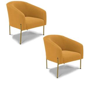 Poltrona Decorativa Pé Ferro Dourado Kit 2 Stella Bouclê Mostarda D03 - D`rossi