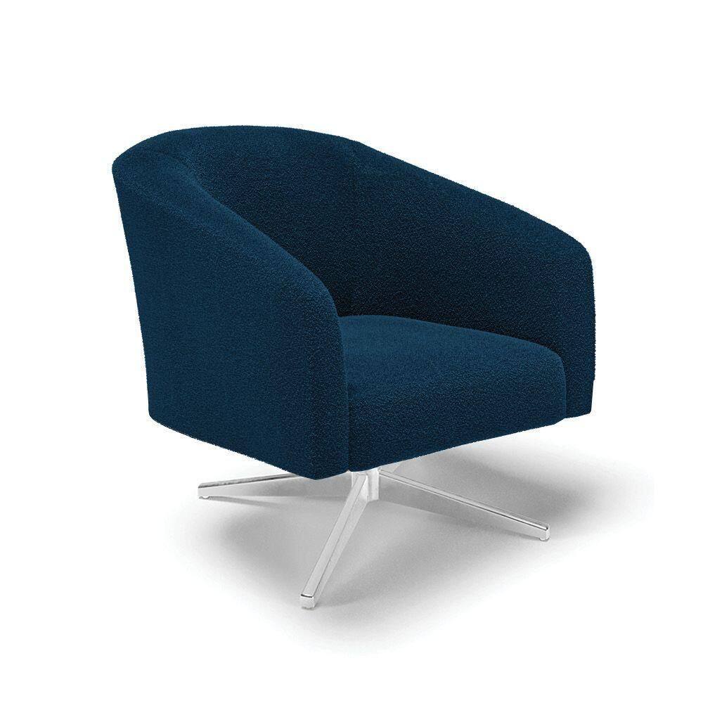 Poltrona Decorativa Base Giratória Cromada Stella Bouclê Azul D03 - D`rossi