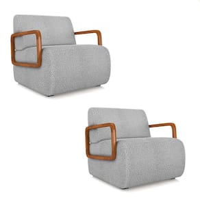 Poltrona Sala De Estar Braço De Madeira Kit 2 Hellen Bouclê K01 - D`rossi Cor Cinza Claro