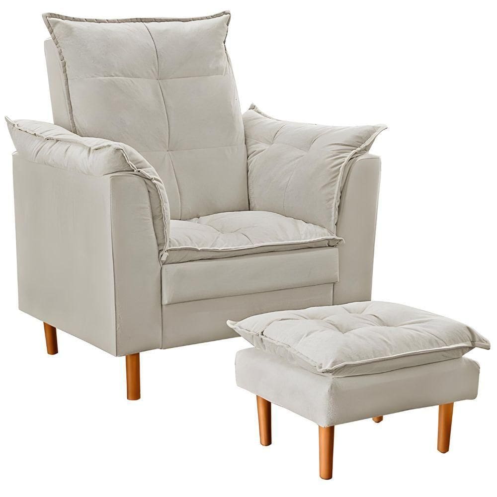 Poltrona De Amamentação Com Puff Quarto Bebê Vitória Suede Cor:bege