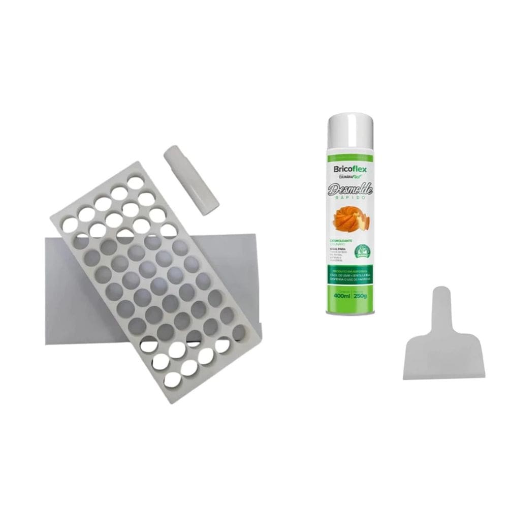 Placa Porcionadora de Doces Brigadeiro Beijinho 18g 45 Furos + Espátula + Desmoldante