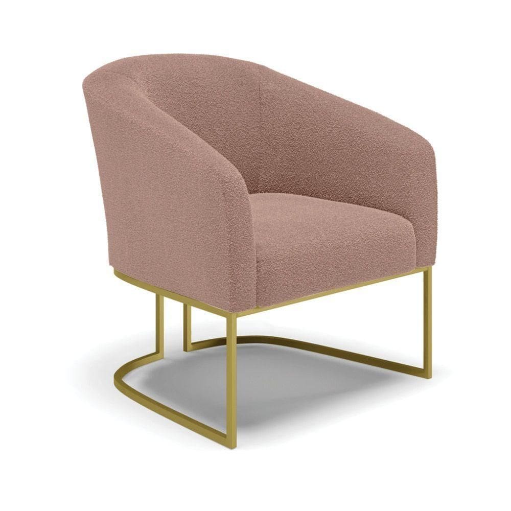 Poltrona Decorativa Base Industrial Dourado Stella Bouclê Rosê D03 - D`rossi