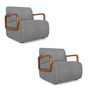 Poltrona Sala De Estar Braço De Madeira Kit 2 Hellen Bouclê Cinza K01 - D`rossi