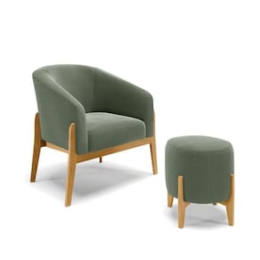 Poltrona E Puff Decorativo Base Madeira Stella Bouclê Menta P01 - D`rossi