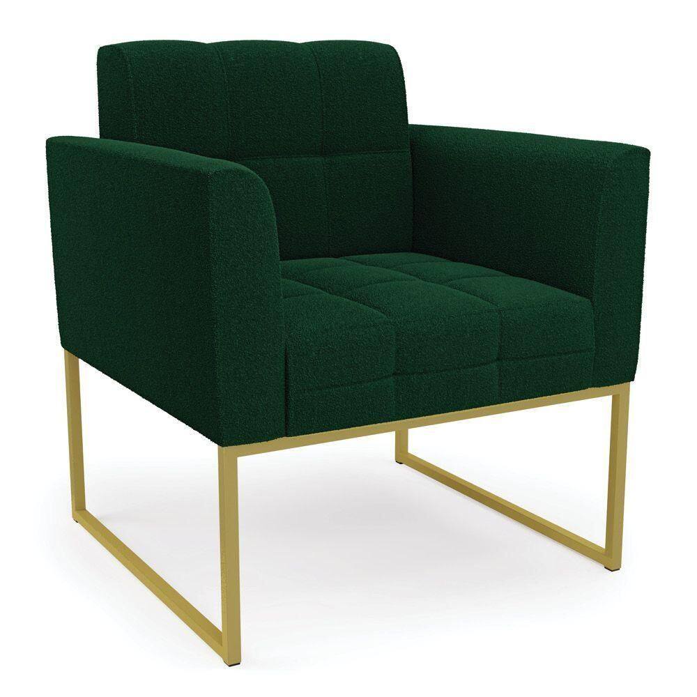Poltrona Sala De Estar Industrial Dourado Elisa Bouclê D03 - D`rossi Cor Verde