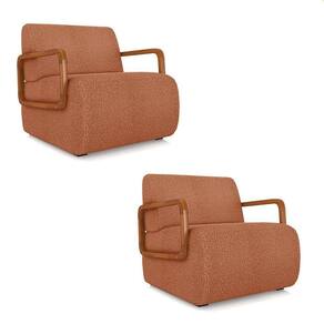 Poltrona Sala De Estar Braço De Madeira Kit 2 Hellen Bouclê K01 - D`rossi Cor Terracota