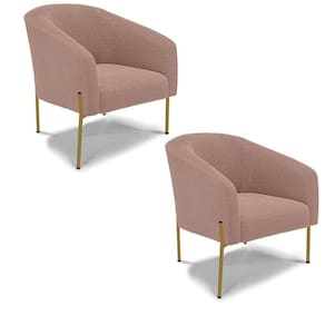 Poltrona Decorativa Pé Ferro Dourado Kit 2 Stella Bouclê Rosê D03 - D`rossi