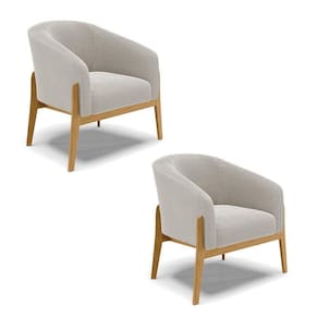 Poltrona Decorativa Base Madeira Kit 2 Stella Bouclê Cinza D03 - D`rossi