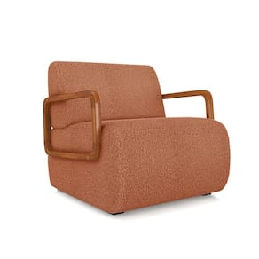 Poltrona Sala De Estar Braço De Madeira Hellen Bouclê K01 - D`rossi Cor Terracota