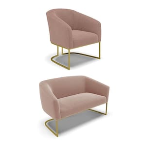 Sofá Namoradeira E Poltrona Industrial Dourado Stella Bouclê Rosê D03 - D`rossi
