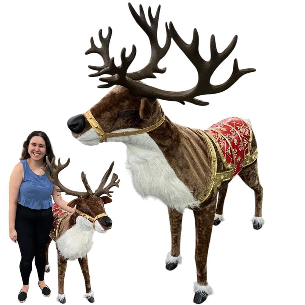 Rena Natal Realista Natalina Gigante Luxo Movimenta Cabeça Toca Musica Decoraçao Predio Shopping Loja Comercio Evento Festa