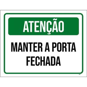 Kit 3 Placas Atenção Manter Porta Fechada Verde