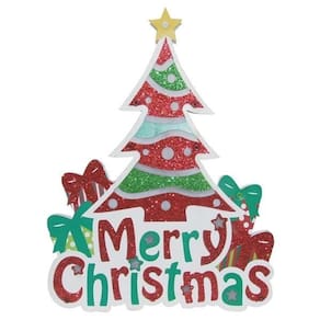 Placa Natalina Merry Christimans Arvore Com Luz Grande 37Cm