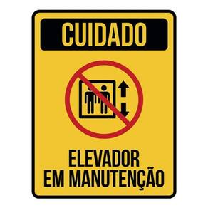 Kit 3 Placas Cuidado Elevador Manutenção Amarela Ícone