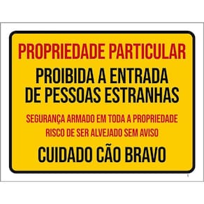 Kit 3 Placas Proibida Entrada Risco Alvejado Cão Bravo