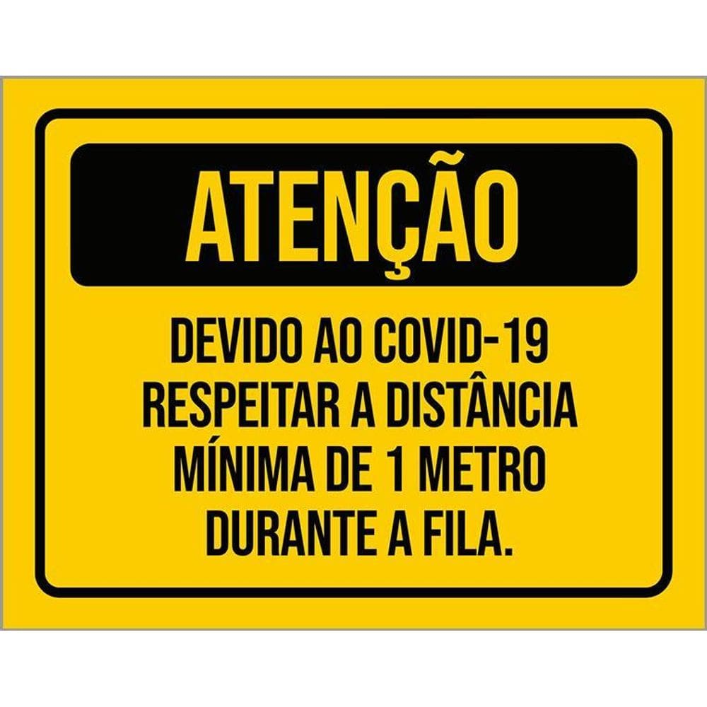 Placa Atenção Respeitar A Distância Mínima De 1 Metro 36X46