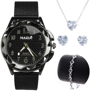 Relógio Feminino Prova D` Água Aço Inox + Colar + Brinco +