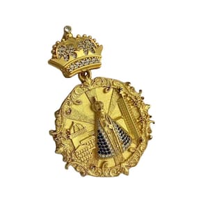 Pingente Nossa Senhora Detalhado Cravejado Banhado A Ouro