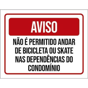Kit 3 Placas Não Permitido Andar Bicicleta Skate Condomínio
