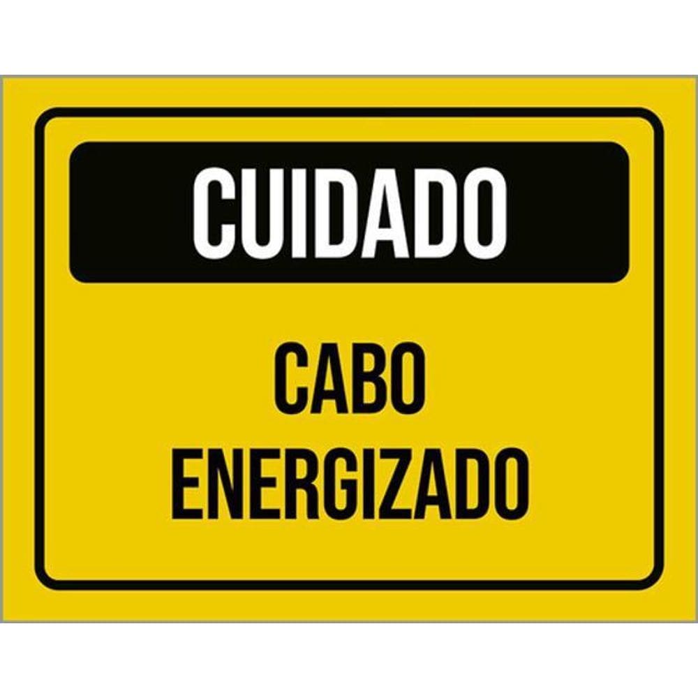 Kit 3 Placas Sinalização - Cuidado Cabo Energizado Amarelo