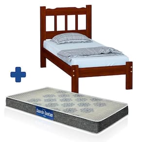 Cama Solteiro Madeira Maciça Castanho Perola C/ Colchão