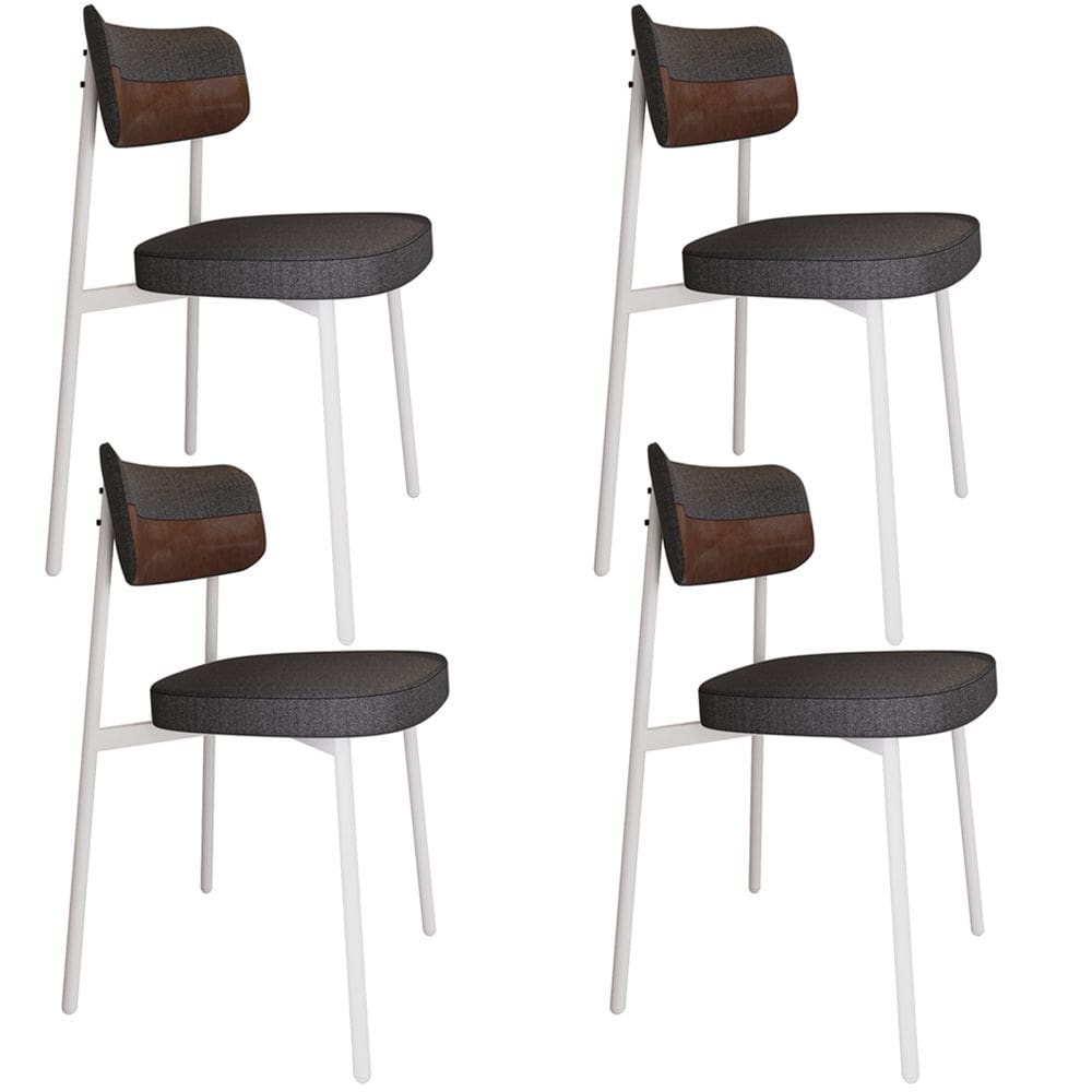 Kit 04 Cadeiras Estofada Para Sala de Jantar Astrid Branco C01 Linho Preto Courino Whisky - Lyam Decor