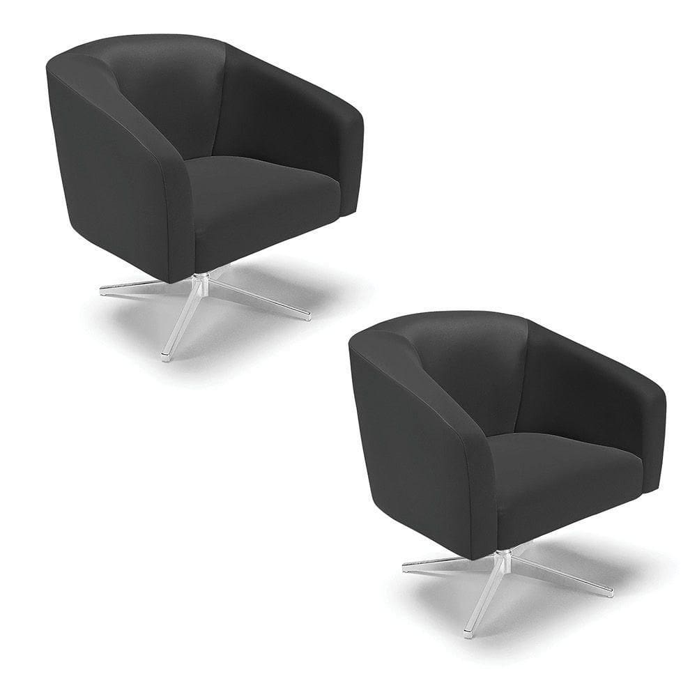 Cadeira Sala De Jantar Giratória Cromada Kit 2 Stella Sintético D03 - D`rossi Cor Preto