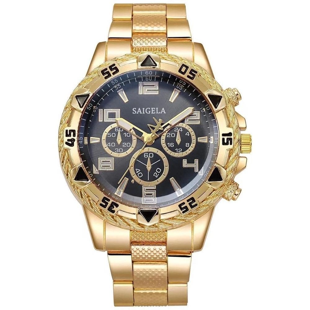 Relógio Masculino De Aço Inoxidável Saigela Dourado Quartzo
