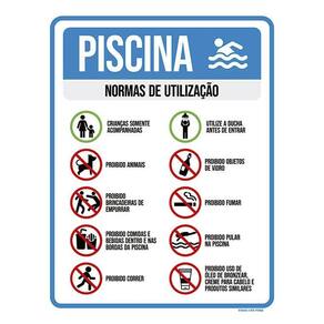 Placa Sinalização Regras Da Piscina - 36X46