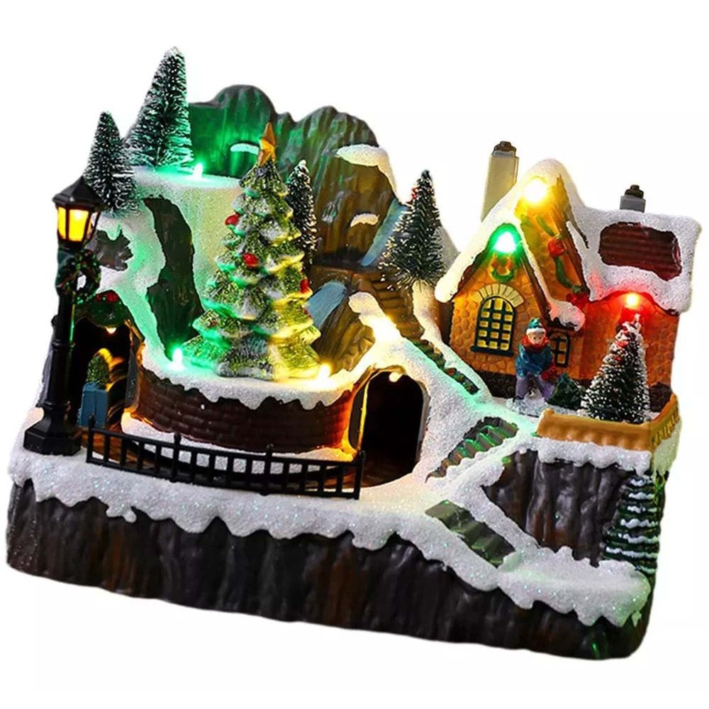 Cenario Natalino Vila Casa Arvores Trem Natal com Iluminação Movimento Led Luz Decoração