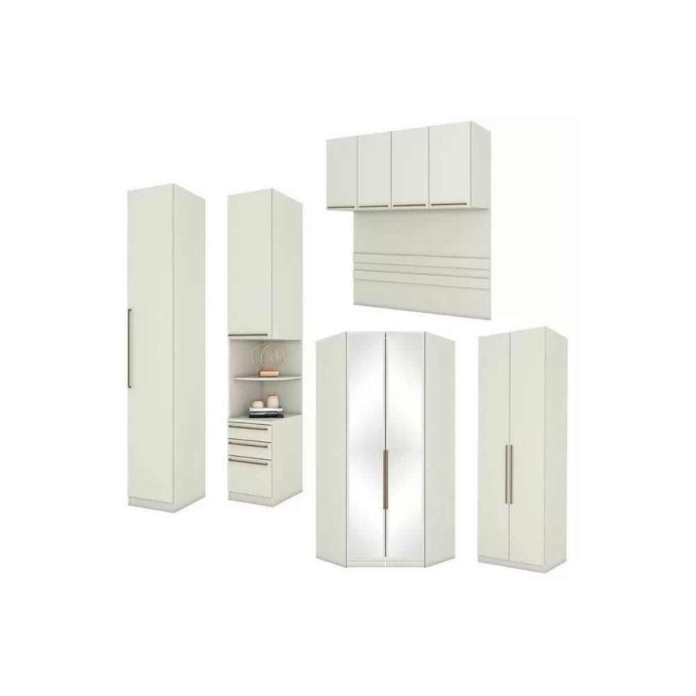 Quarto Casal Modulado Seletto 6 Peças (1 Armário Aéreo + 3 Guarda Roupas + 2 Complementos) Qcm68 Areia - Henn